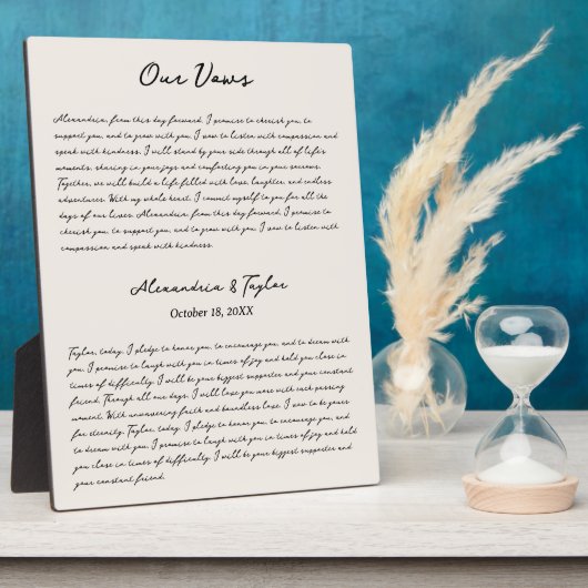 Personalisierte Wedding Vows Script Desktop Plaque Fotoplatte (Seite)