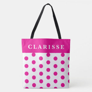 Personalisierte weibliche Hot Pink & White Polka P Tasche