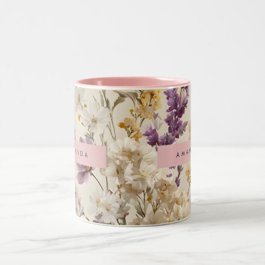 Personalisierte weiche Wildblume Wiese Floral Zweifarbige Tasse (Mittel)