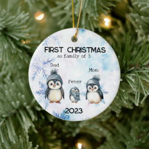 Personalisierte Weihnachten als 3-jährige Familie Keramik Ornament