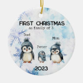 Personalisierte Weihnachten als 3-jährige Familie Keramik Ornament (Vorne)