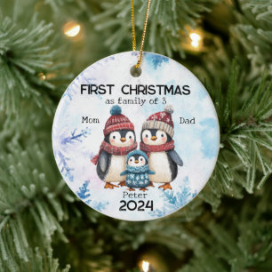Personalisierte Weihnachten als 3-jährige Familie Keramik Ornament