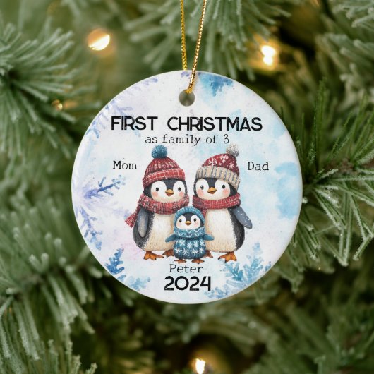 Personalisierte Weihnachten als 3-jährige Familie Keramik Ornament (Baum)