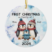 Personalisierte Weihnachten als 3-jährige Familie Keramik Ornament (Vorne)