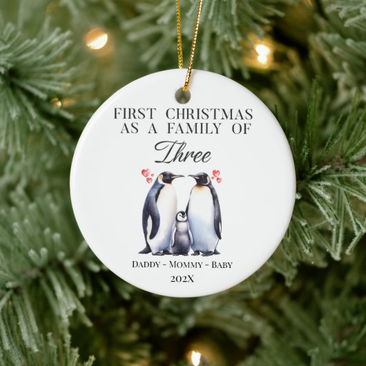 Personalisierte Weihnachten als Familie der drei Keramik Ornament (Baum)