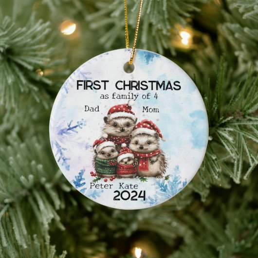 Personalisierte Weihnachten als Familie von 4 Jahr Keramik Ornament (Baum)