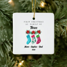 Personalisierte Weihnachten als Familie von drei Keramikornament