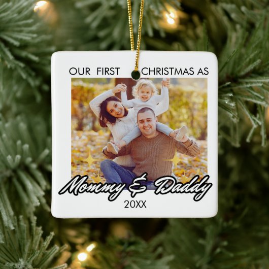 Personalisierte Weihnachten als Mommy und Daddy Fo Keramikornament (Baum)