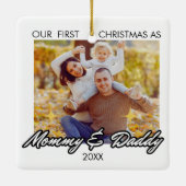 Personalisierte Weihnachten als Mommy und Daddy Fo Keramikornament (Rückseite)