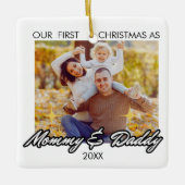 Personalisierte Weihnachten als Mommy und Daddy Fo Keramikornament (Vorderseite)