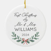 Personalisierte Weihnachten als Mr. & Mrs. Keramik Ornament (Hinten)