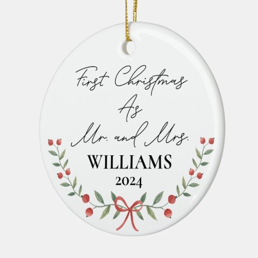 Personalisierte Weihnachten als Mr. & Mrs. Keramik Ornament (Links)