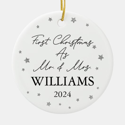 Personalisierte Weihnachten als Mr. & Mrs. Stars Keramik Ornament (Vorne)