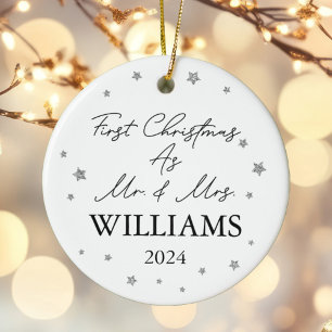 Personalisierte Weihnachten als Mr. & Mrs. Stars Keramik Ornament