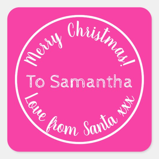 Personalisierte Weihnachten aus Santa Hot Pink Quadratischer Aufkleber (Vorderseite)