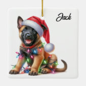 Personalisierte Weihnachten Belgisch Malinois Welp Keramikornament (Rückseite)