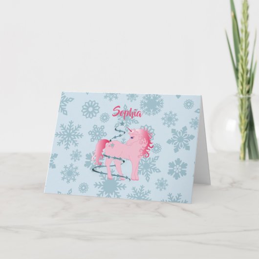 Personalisierte Weihnachten Einhorn Rosa Girl Snow (Vorderseite)