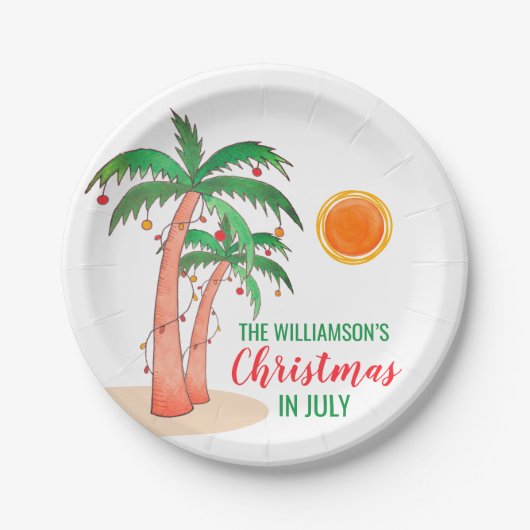 Personalisierte Weihnachten im Juli Palmen Bäume Pappteller (Vorderseite)