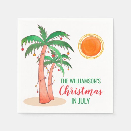 Personalisierte Weihnachten im Juli Palmen Bäume Serviette (Vorderseite)
