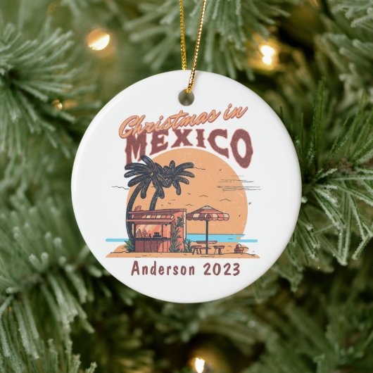 Personalisierte Weihnachten in Mexiko Beach Urlaub Keramik Ornament (Baum)