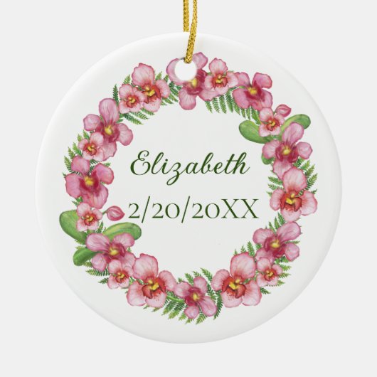 Personalisierte Weihnachten in Rosa und Grün Keramik Ornament (Vorne)