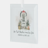 Personalisierte Weihnachten in unserem neuen Zuhau Ornament Aus Glas (Vorderseite links)