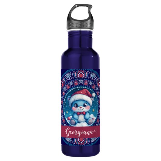 Personalisierte Weihnachten Kawaii Bear Dot Mandal Edelstahlflasche (Vorderseite)