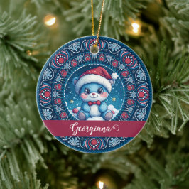 Personalisierte Weihnachten Kawaii Bear Dot Mandal Keramik Ornament