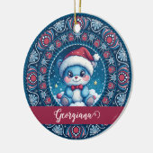 Personalisierte Weihnachten Kawaii Bear Dot Mandal Keramik Ornament (Links)