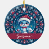Personalisierte Weihnachten Kawaii Bear Dot Mandal Keramik Ornament (Hinten)