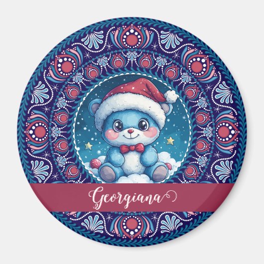 Personalisierte Weihnachten Kawaii Bear Dot Mandal Magnet (Vorne)