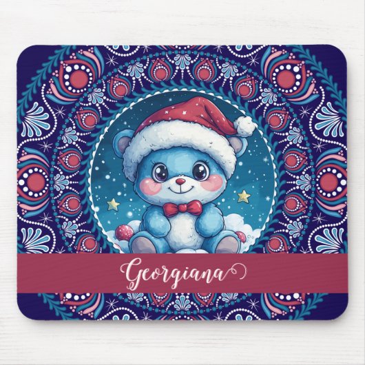 Personalisierte Weihnachten Kawaii Bear Dot Mandal Mousepad (Vorne)
