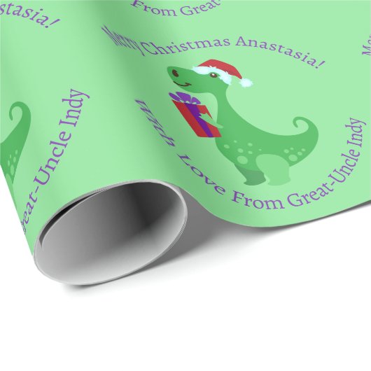 Personalisierte Weihnachten Niedlicher Dinosaurier Geschenkpapier (Rolleneckpunkt)