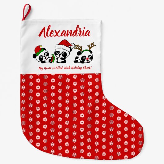 Personalisierte Weihnachten Pandas Großer Weihnachtsstrumpf (Vorderseite)