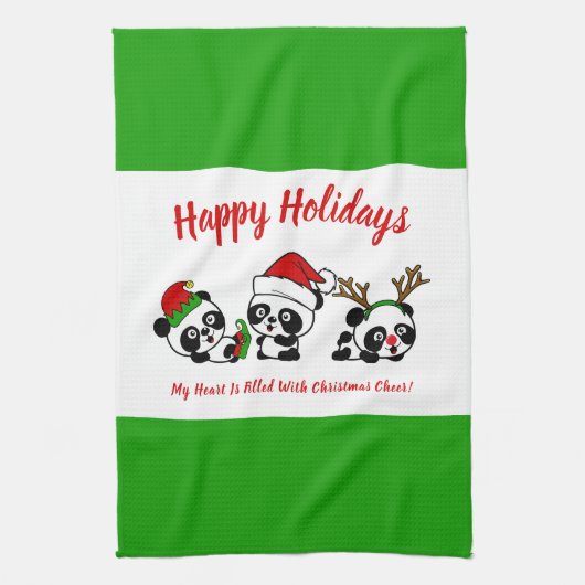 Personalisierte Weihnachten Pandas Küchentücher (Vertikal)