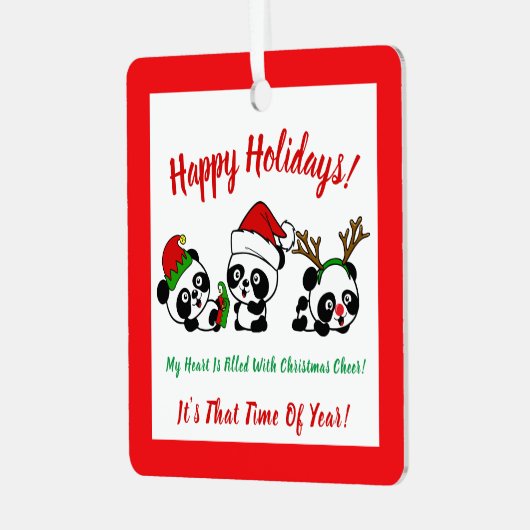 Personalisierte Weihnachten Pandas Ornament Aus Metall (Vorderseite links)