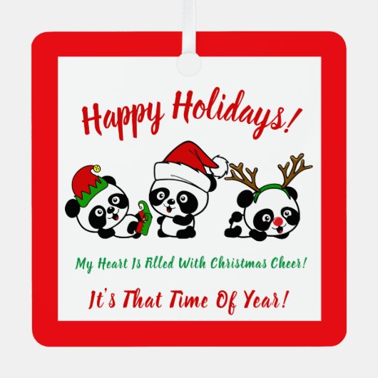 Personalisierte Weihnachten Pandas Ornament Aus Metall (Vorderseite)