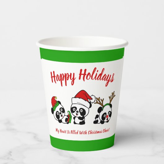 Personalisierte Weihnachten Pandas Pappbecher (Rückseite)