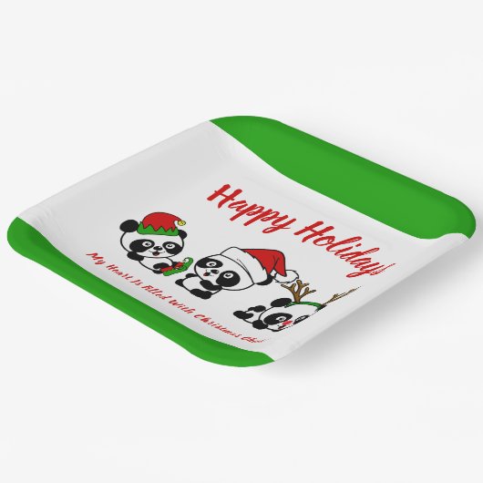 Personalisierte Weihnachten Pandas Pappteller (Gewinkelt)