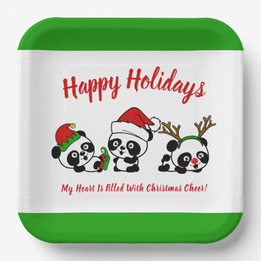 Personalisierte Weihnachten Pandas Pappteller (Vorderseite)