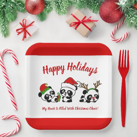 Personalisierte Weihnachten Pandas Pappteller