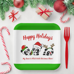 Personalisierte Weihnachten Pandas Pappteller