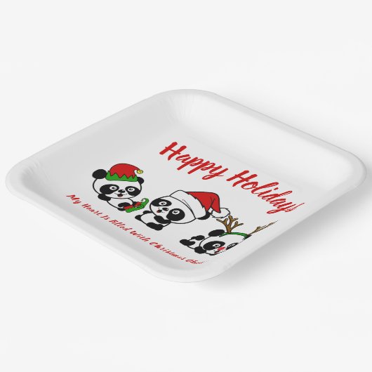 Personalisierte Weihnachten Pandas Pappteller (Gewinkelt)