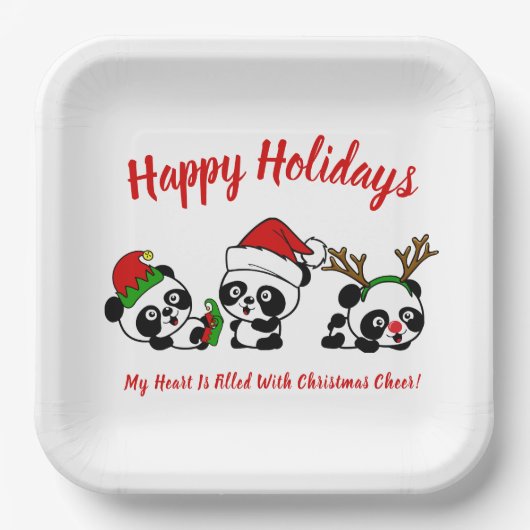 Personalisierte Weihnachten Pandas Pappteller (Vorderseite)