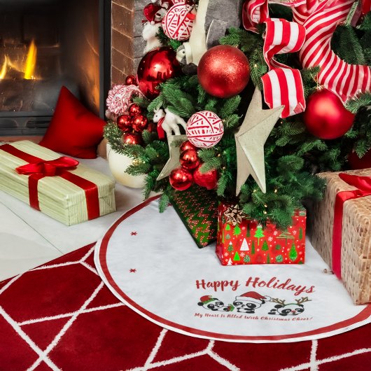 Personalisierte Weihnachten Pandas Polyester Weihnachtsbaumdecke