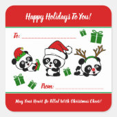 Personalisierte Weihnachten Pandas Quadratischer Aufkleber (Vorderseite)