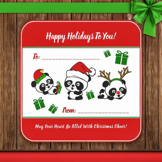 Personalisierte Weihnachten Pandas Quadratischer Aufkleber