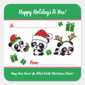Personalisierte Weihnachten Pandas Quadratischer Aufkleber (Vorderseite)