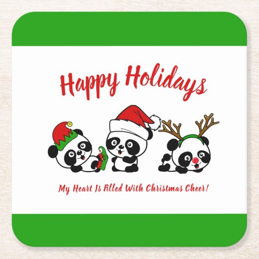 Personalisierte Weihnachten Pandas Rechteckiger Pappuntersetzer (Vorderseite)