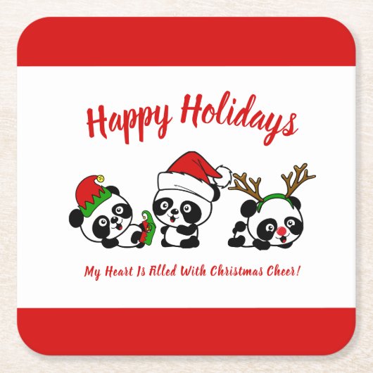 Personalisierte Weihnachten Pandas Rechteckiger Pappuntersetzer (Vorderseite)